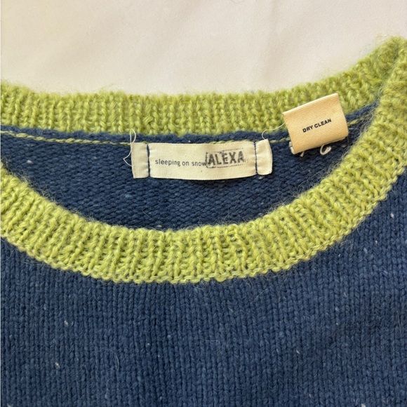 Alexa Cropped Chunky Blue LS Blue Sweater Green Buttons Women’s Size Small - Picture 9 of 13
